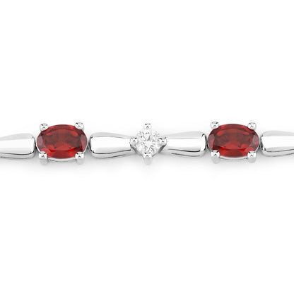 5.05 Cttw Oval Red Garnet and Lab Diamond Rhodium over Silver Tennis Bracelet