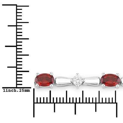 5.05 Cttw Oval Red Garnet and Lab Diamond Rhodium over Silver Tennis Bracelet