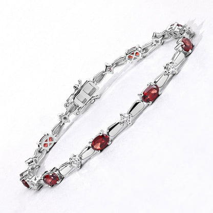 5.05 Cttw Oval Red Garnet and Lab Diamond Rhodium over Silver Tennis Bracelet
