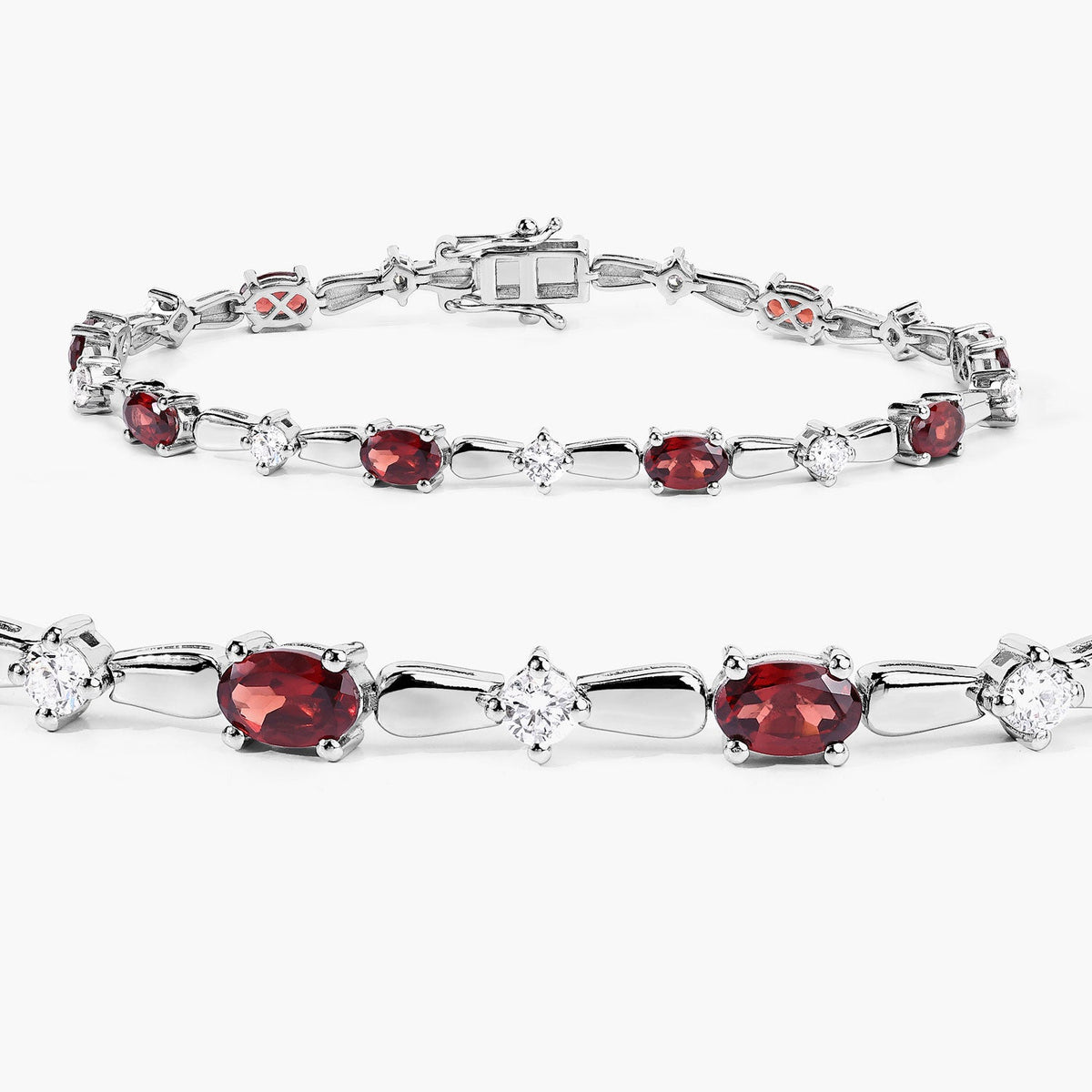 5.05 Cttw Oval Red Garnet and Lab Diamond Rhodium over Silver Tennis Bracelet
