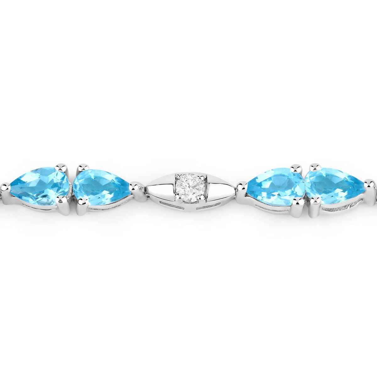 4.82 Cttw Pear Swiss Blue Topaz and Lab Diamond Rhodium over Silver Tennis Bracelet
