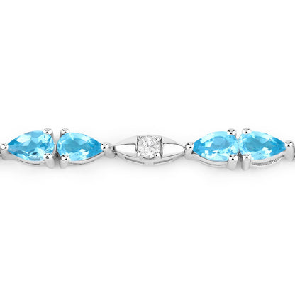 4.82 Cttw Pear Swiss Blue Topaz and Lab Diamond Rhodium over Silver Tennis Bracelet