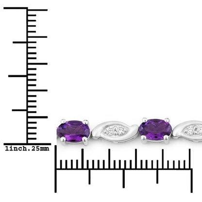 5.09 Cttw Oval Purple Amethyst and Lab Grown Diamond Rhodium over Silver Tennis Bracelet