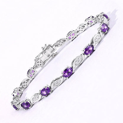 5.09 Cttw Oval Purple Amethyst and Lab Grown Diamond Rhodium over Silver Tennis Bracelet