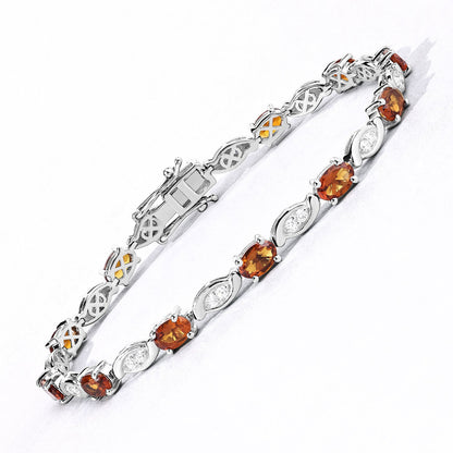 5.69 Cttw Oval Yellow Citrine and Lab Diamond Rhodium over Silver Tennis Bracelet