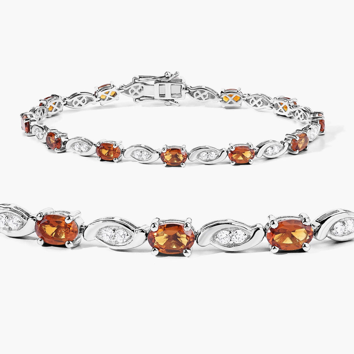 5.69 Cttw Oval Yellow Citrine and Lab Diamond Rhodium over Silver Tennis Bracelet