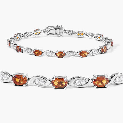 5.69 Cttw Oval Yellow Citrine and Lab Diamond Rhodium over Silver Tennis Bracelet