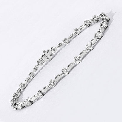 2.10 Cttw Round White Lab Grown Diamond Rhodium over Silver Tennis Bracelet