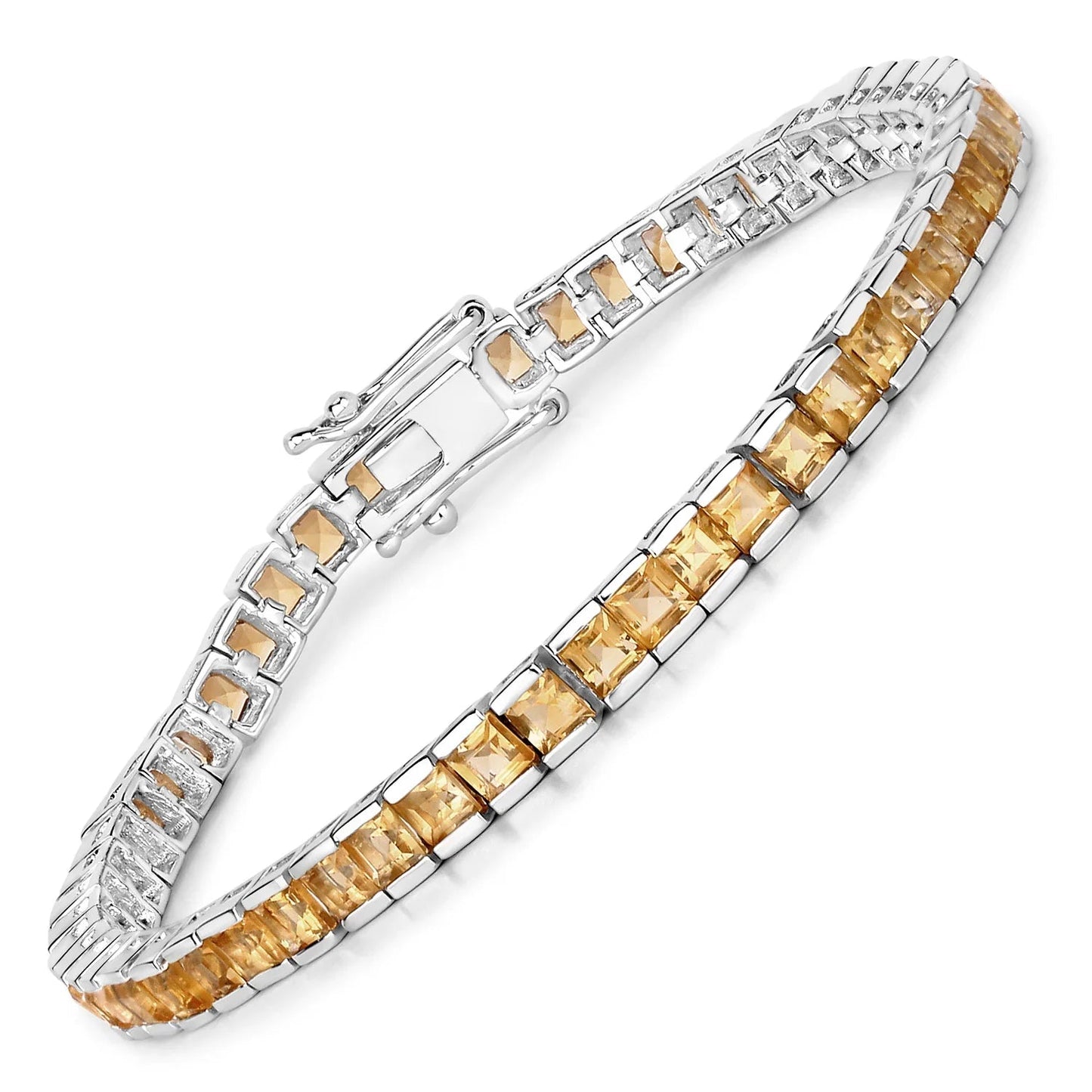 8.25 Ct Princess Yellow Citrine Channel Sterling Silver Inline Tennis Bracelet