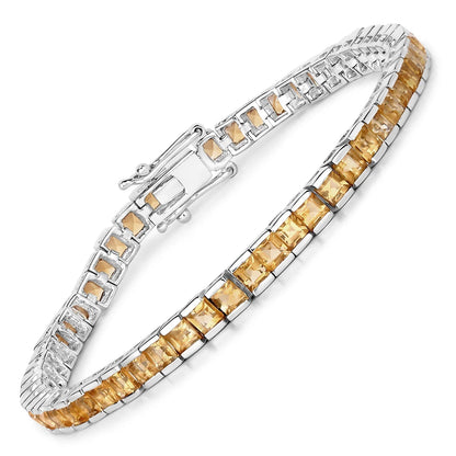 8.25 Ct Princess Yellow Citrine Channel Sterling Silver Inline Tennis Bracelet