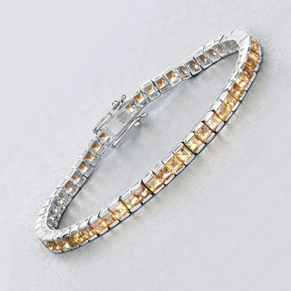 8.25 Ct Princess Yellow Citrine Channel Sterling Silver Inline Tennis Bracelet