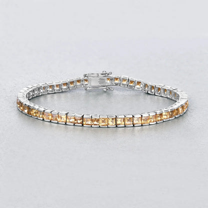 8.25 Ct Princess Yellow Citrine Channel Sterling Silver Inline Tennis Bracelet
