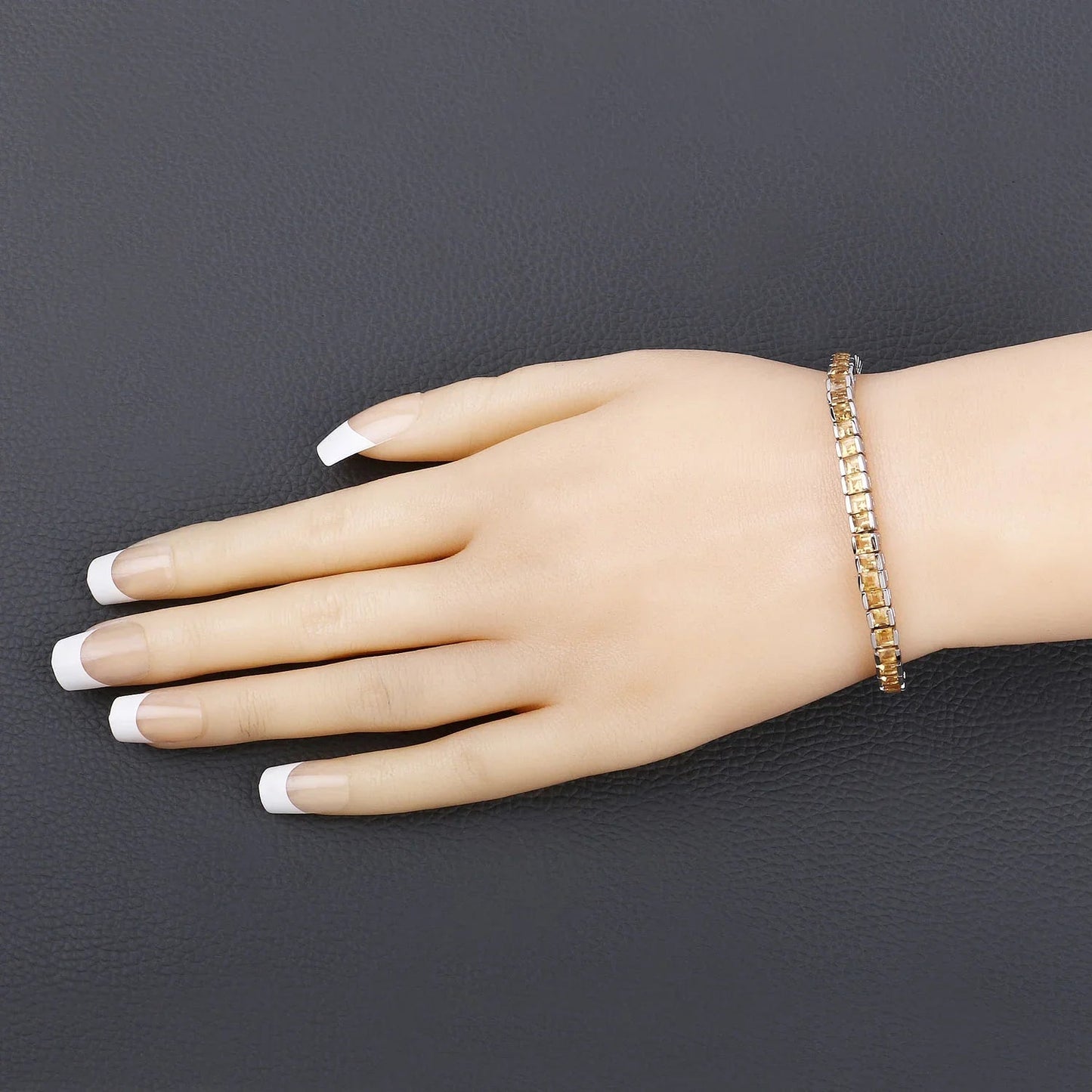 8.25 Ct Princess Yellow Citrine Channel Sterling Silver Inline Tennis Bracelet