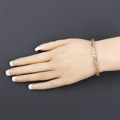 8.25 Ct Princess Yellow Citrine Channel Sterling Silver Inline Tennis Bracelet