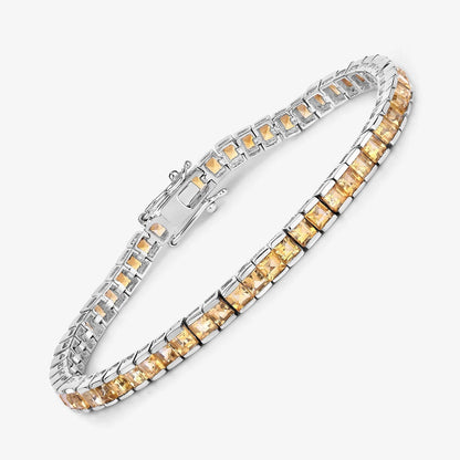 8.25 Ct Princess Yellow Citrine Channel Sterling Silver Inline Tennis Bracelet