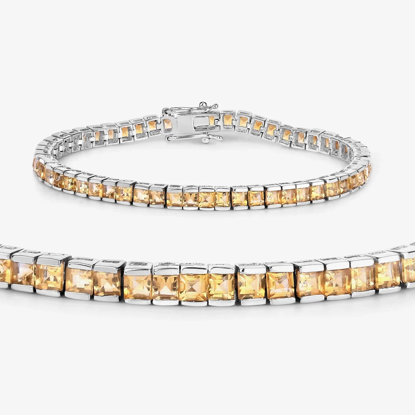 8.25 Ct Princess Yellow Citrine Channel Sterling Silver Inline Tennis Bracelet