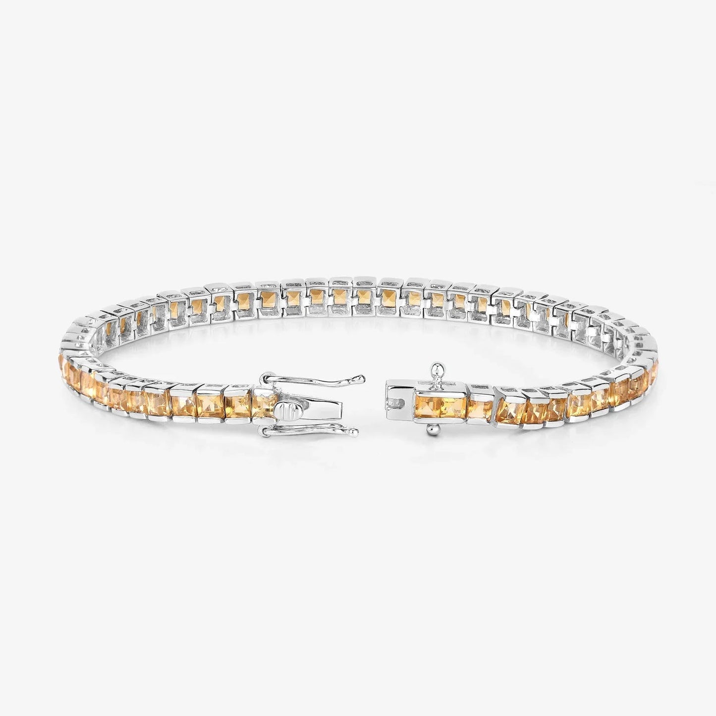 8.25 Ct Princess Yellow Citrine Channel Sterling Silver Inline Tennis Bracelet