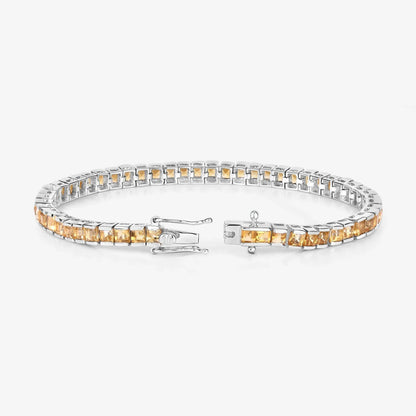 8.25 Ct Princess Yellow Citrine Channel Sterling Silver Inline Tennis Bracelet