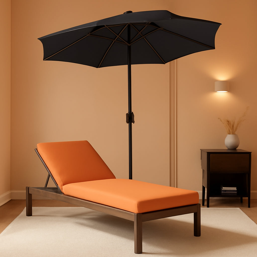 9FT Lyon Outdoor Patio Umbrella Outdoor Table Umbrella with Push Button Tilt and Crank Market Umbrella 8 Sturdy Ribs UV Protection Waterproof for Garden Deck Backyard Pool Dark Blue