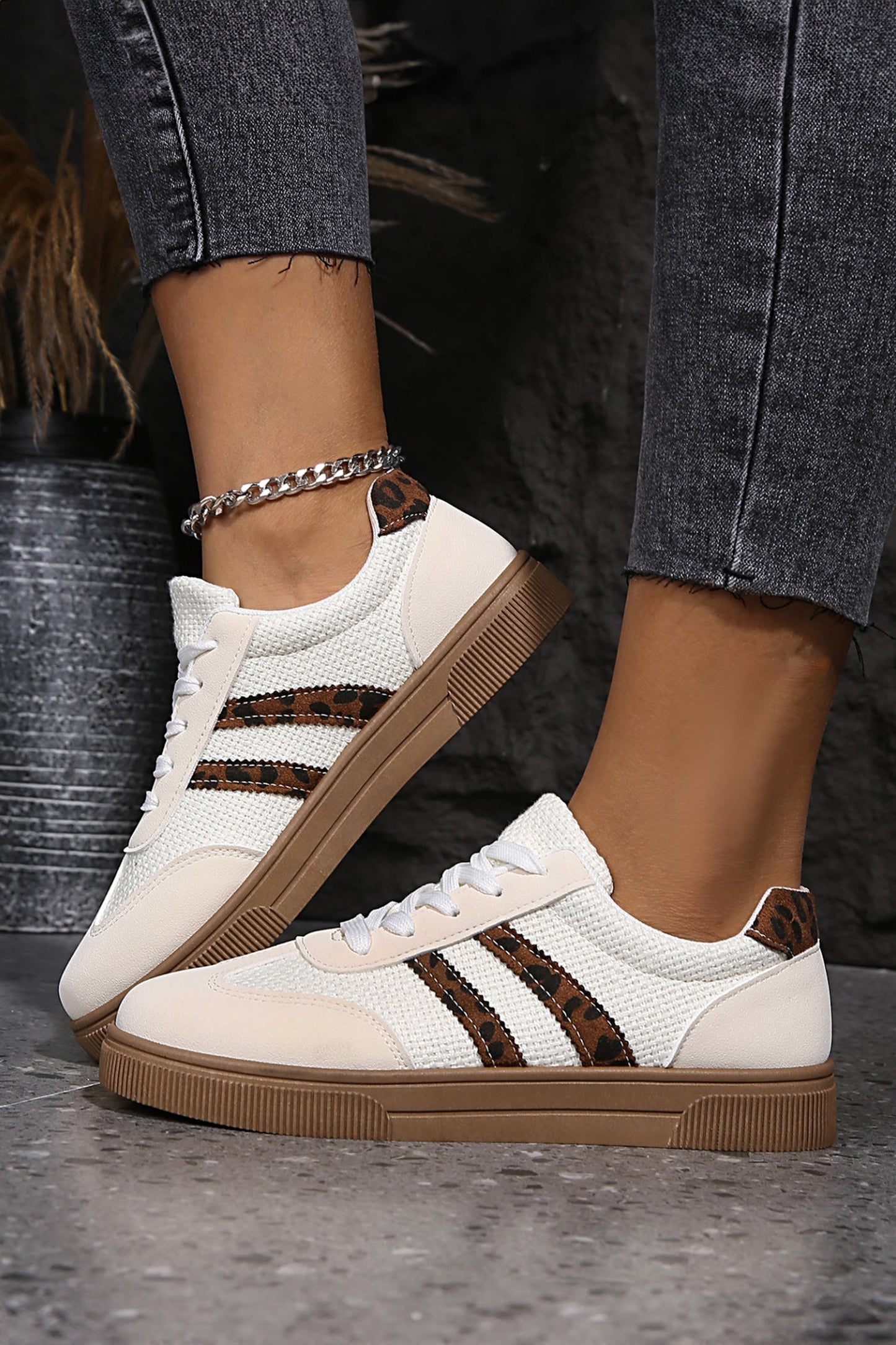 Threaded Pear Lila Leather Patchwork Flat Sneakers