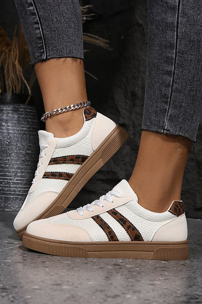 Threaded Pear Lila Leather Patchwork Flat Sneakers