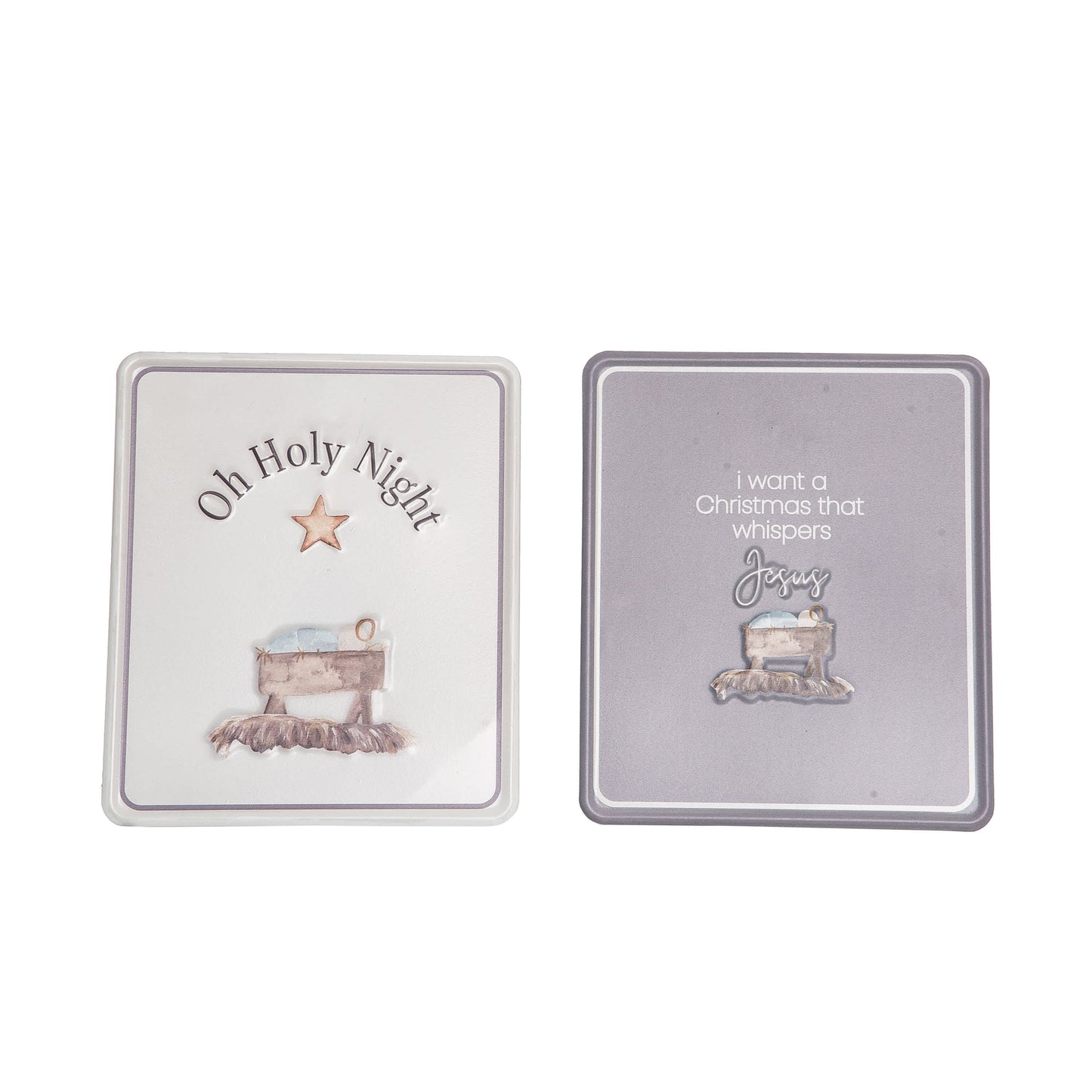 Metal Holy Night Embossed Tin Sign Set of 2 Christmas Wall Decor Iron Panels for Home Decorations