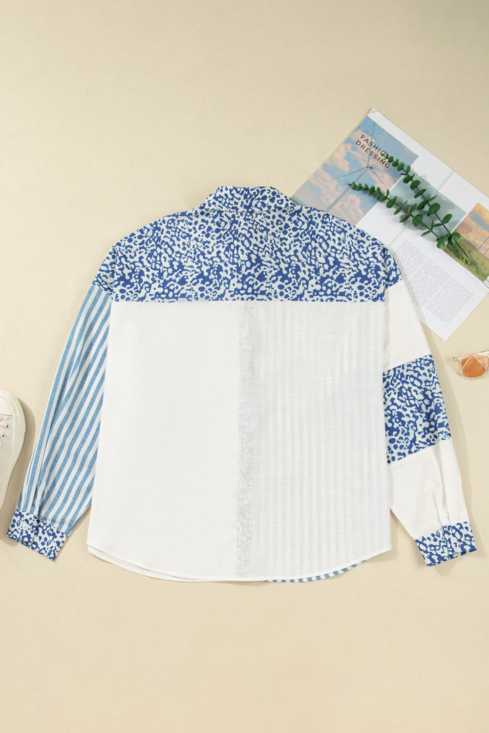 Threaded Pear Livia Striped Patchwork Casual PLUS Shirt