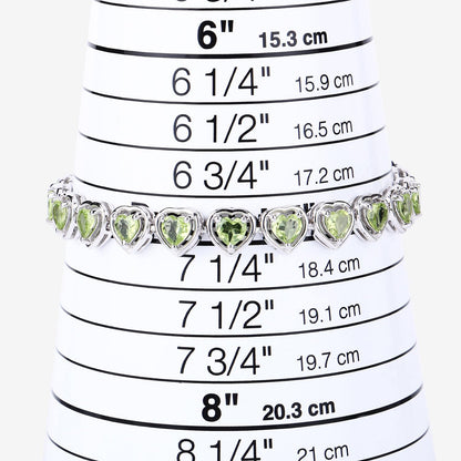 9.24 Ct Heart Green Peridot & Diamond Prong Silver Tennis Bracelet