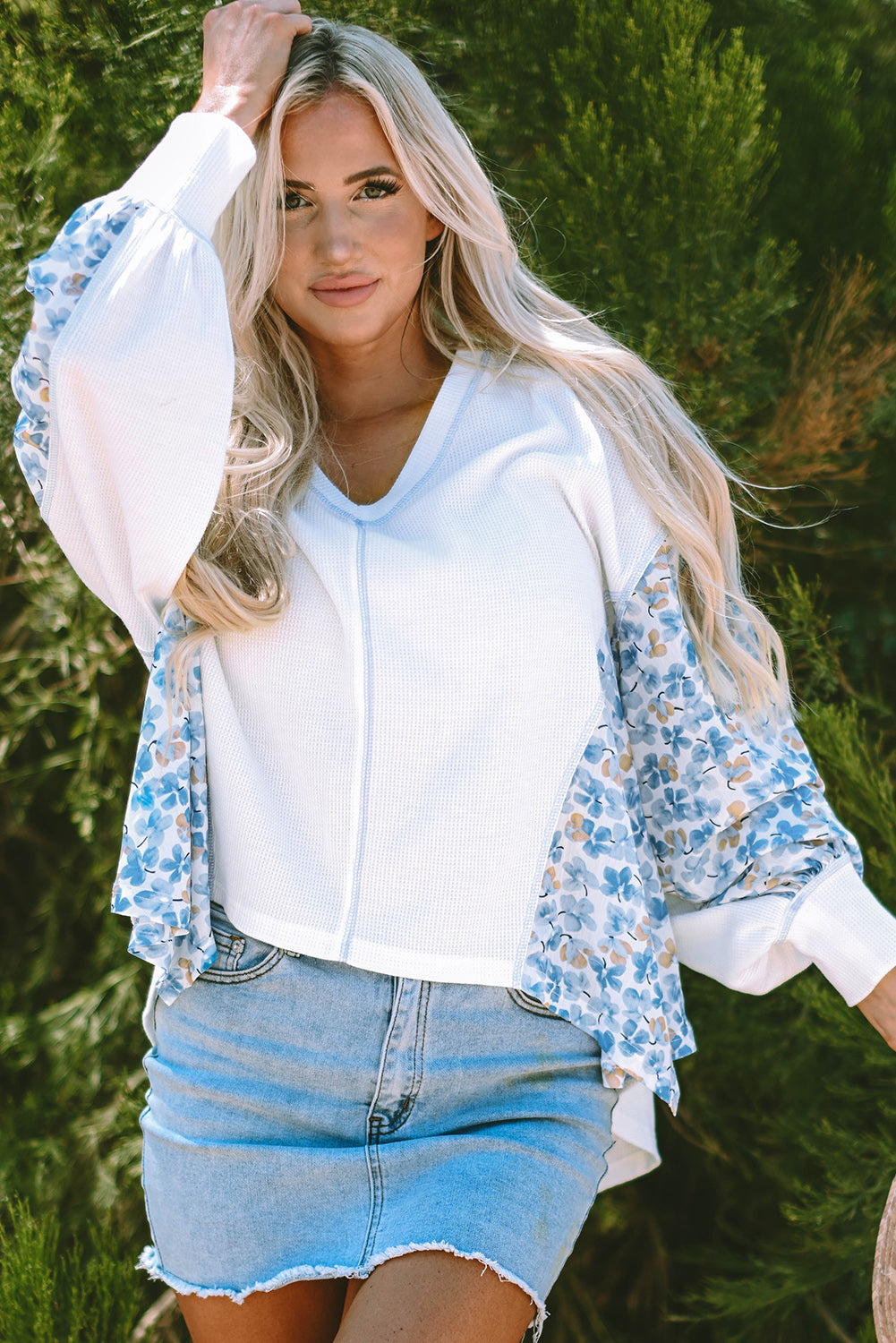 Threaded Pear Eliana Floral Patchwork V Neck Blouse