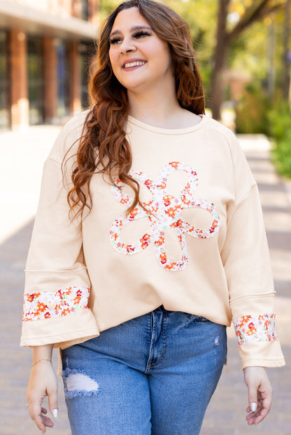 Threaded Pear Harmony Plus Size Flower Patched Top