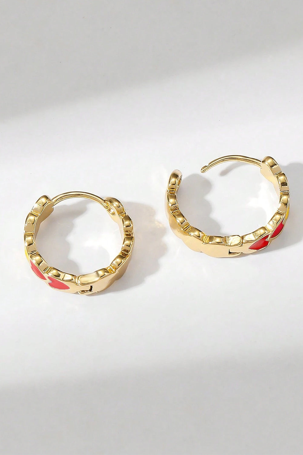 Red Heart Shape Small Hook Earrings - Red