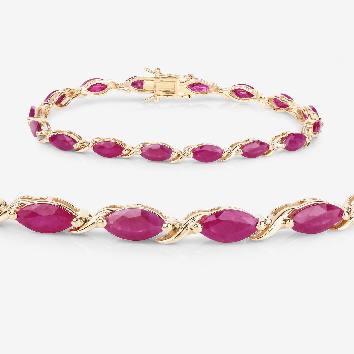 Marquise Pink Ruby Prong 10K Yellow Gold Tennis Bracelet