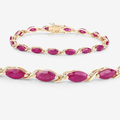 Marquise Pink Ruby Prong 10K Yellow Gold Tennis Bracelet