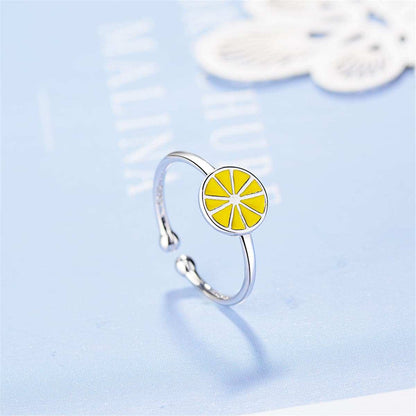 Yellow Enamel & Silvertone Lemon Open Ring