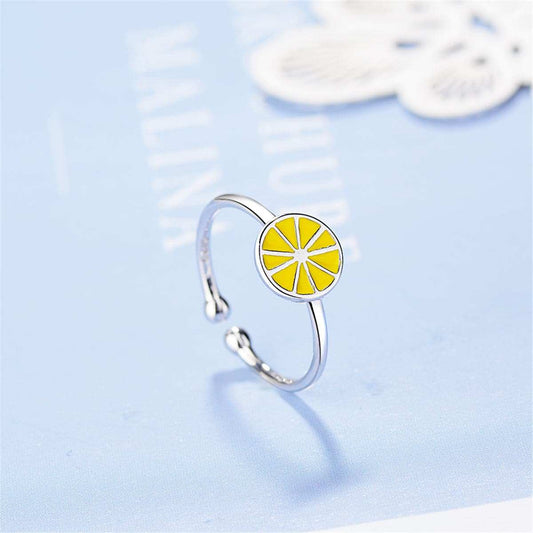 Yellow Enamel & Silvertone Lemon Open Ring