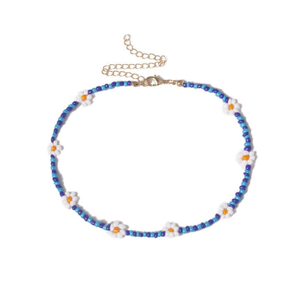 Blue Howlite & Goldtone Floral Station Choker Necklace
