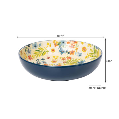 10.75 in Floral Boutique Ceramic Serving Bowl Dolomite Elegant Tableware for Entertaining and Serving