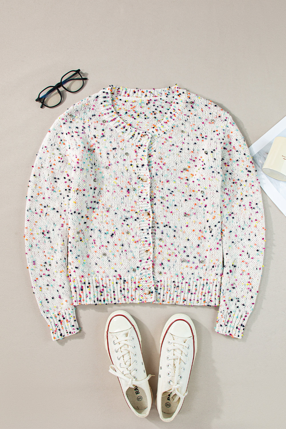 Threaded Pear Vienna Rhinestone Decor Confetti Sweater