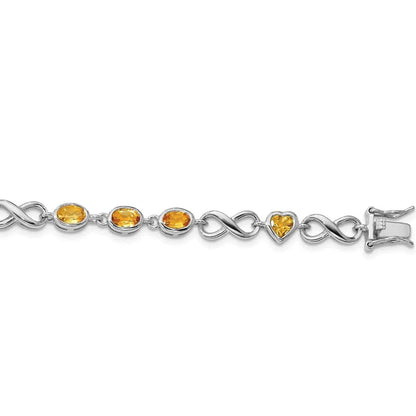 Genuine Citrine Silver Link Infinity Heart Bracelet