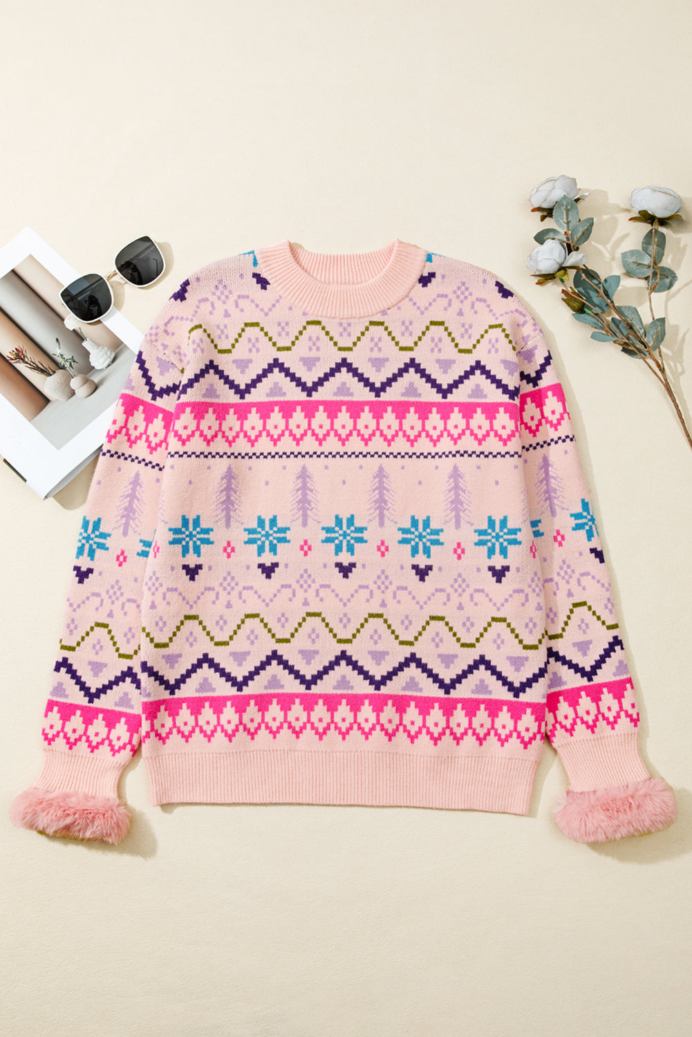 Threaded Pear Kayaetta Knit Feather Cuffed Sweater