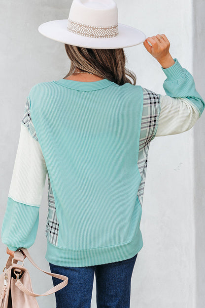 Threaded Pear Maddie Texture Colorblock Patchwork Long Sleeve PLUS Top