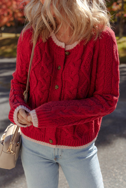 Threaded Pear Kennedy Cable Knit Buttoned Cardigan