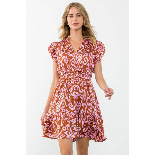 Monica - Flutter Sleeve Tiered Print Mini Dress