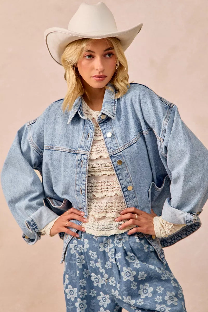 BiBi Ruffles Detail Flower Lace Top in Cream