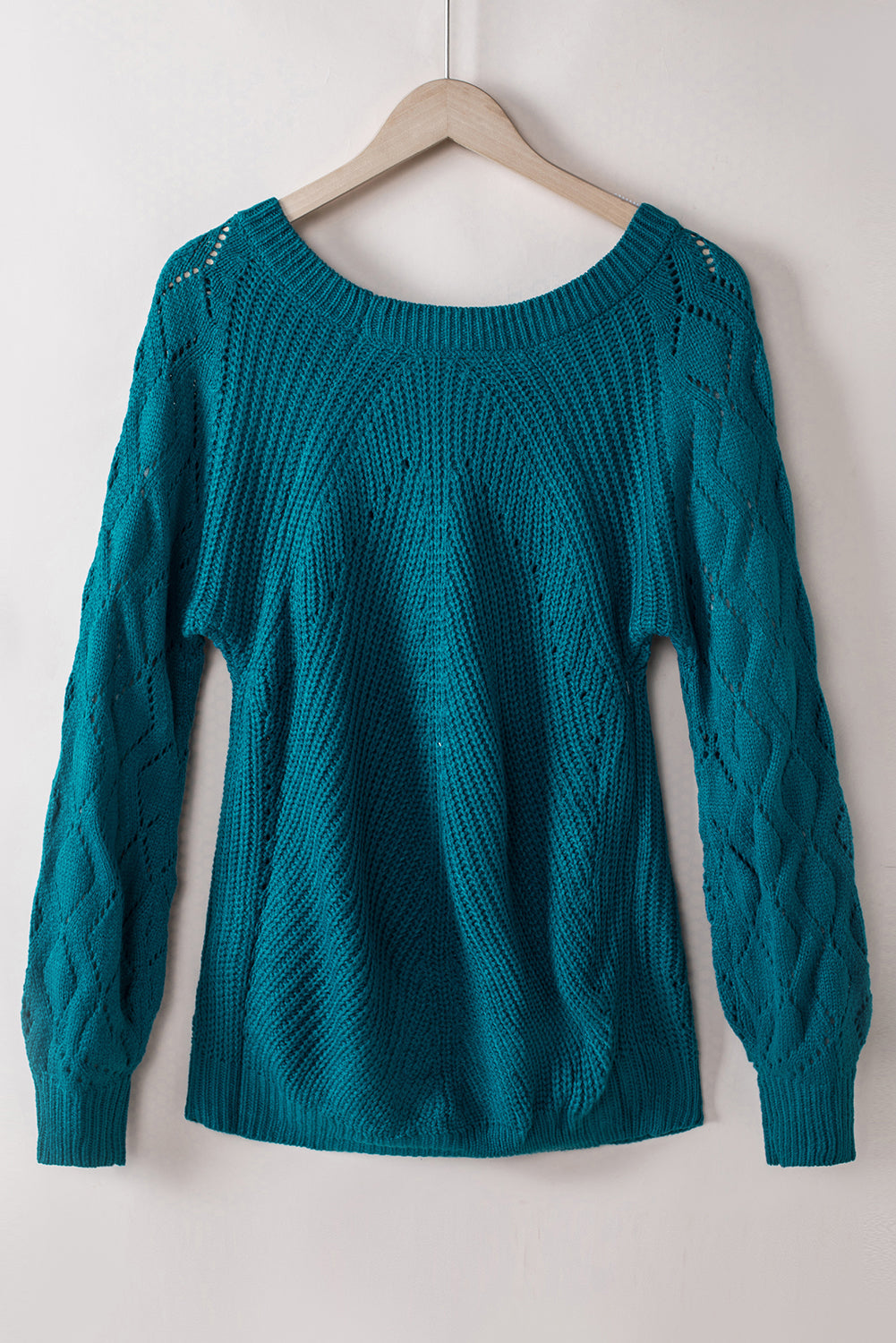 Threaded Pear Lia Hollow-out Puffy Sleeve Knit Sweater
