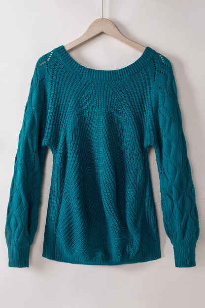 Threaded Pear Lia Hollow-out Puffy Sleeve Knit Sweater