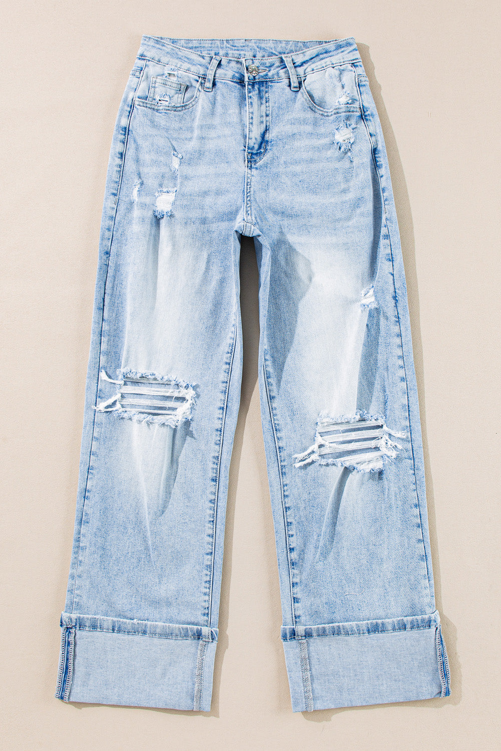 Threaded Pear Saige Wash Distressed Straight Jeans