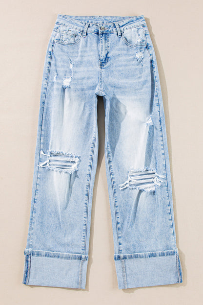 Threaded Pear Saige Wash Distressed Straight Jeans
