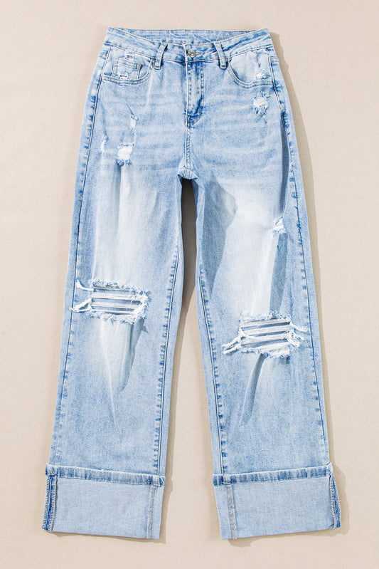 Threaded Pear Saige Wash Distressed Straight Jeans