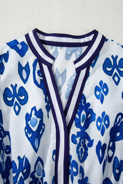 Julietta Floral Puff Short Sleeve V Neck High Waist Maxi Dress by Threaded Pear